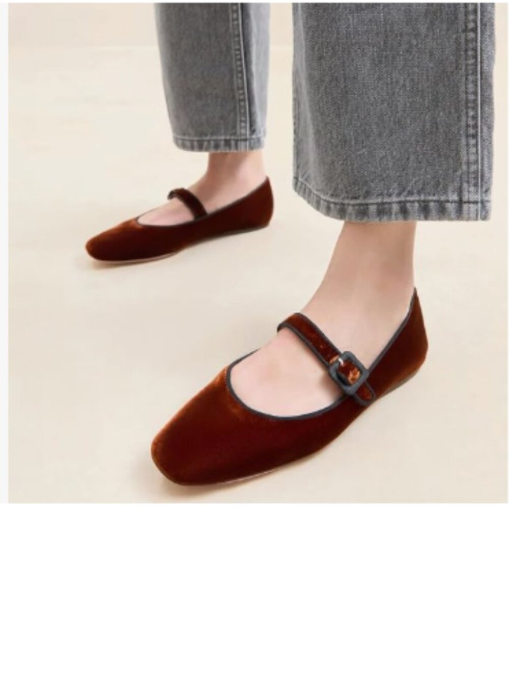 miss left Sienna Velvet Buckle Strap Mary Janes Classic Round Toe Ballet Flats